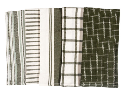 KAF Home ultra absorbent dish towels closeup olive, perfect for drying dishes and wiping counters.