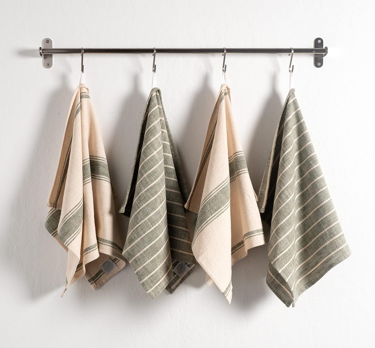 KAF Home olive slubbed kitchen towel folded, highlighting compact storage and farmhouse style.