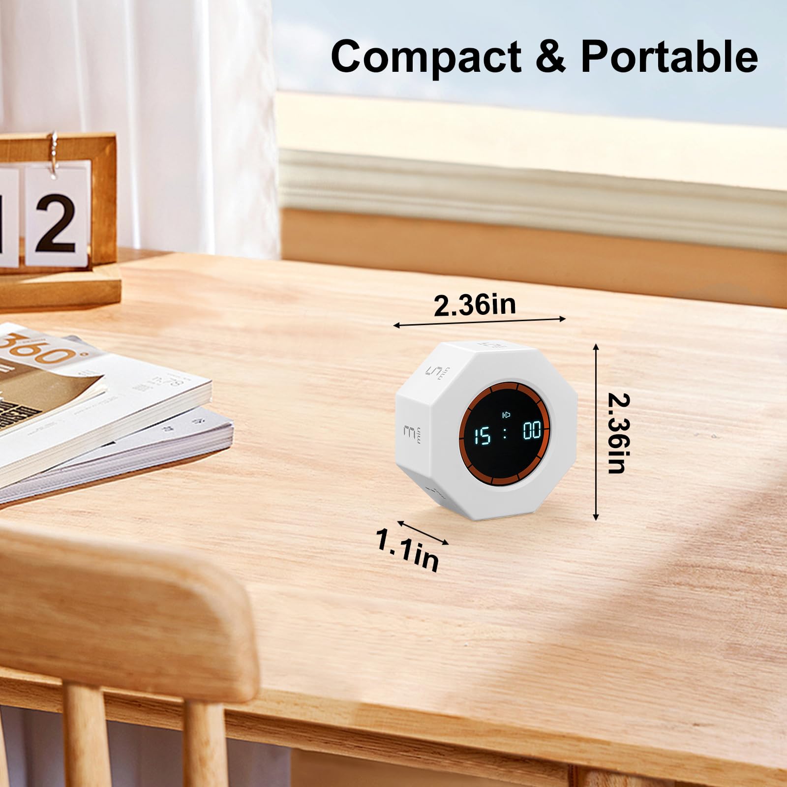 Kaflin ABS design timer with rotating display for versatile viewing.