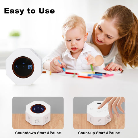 Kaflin pearl-white digital timer front view, stylish desk companion for daily timing.
