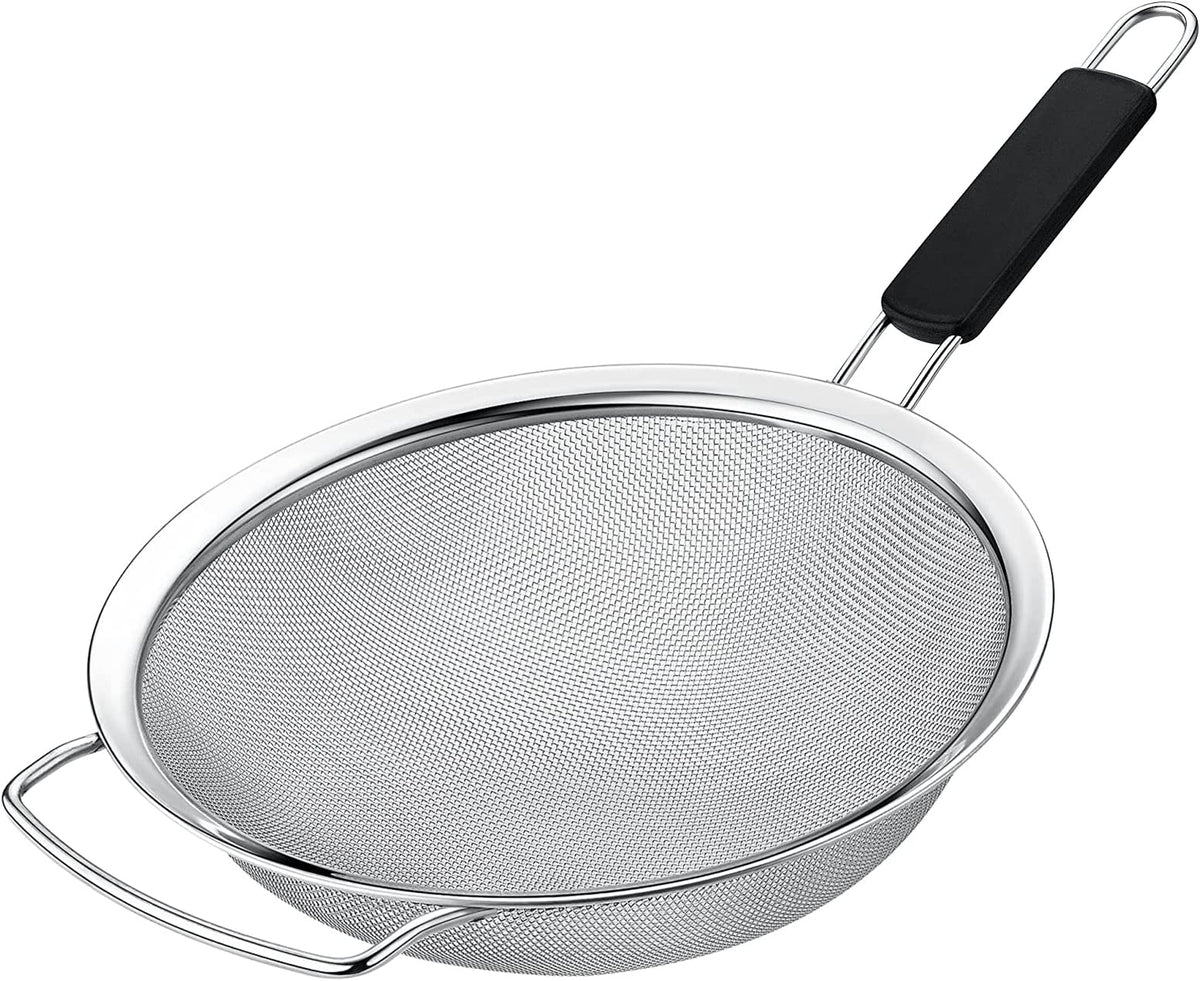 KAFOOR 10-inch fine mesh strainer with heat-resistant handle for easy, safe straining