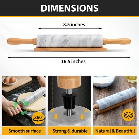 KAFOOR marble rolling pin smooth surface reduces sticking for cleaner pastry work.