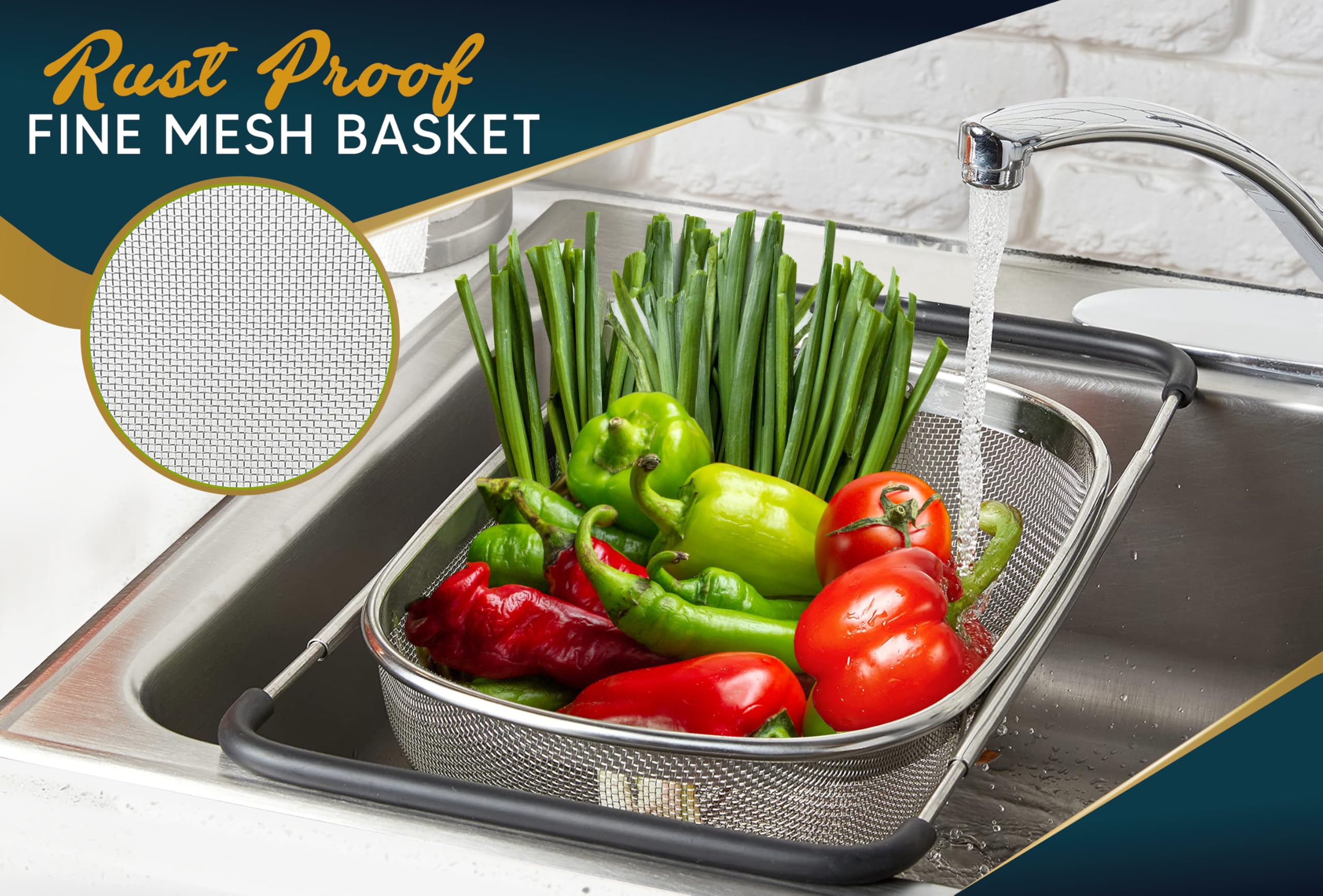 KAFOOR resting feet keep the colander stable on the counter for draining.