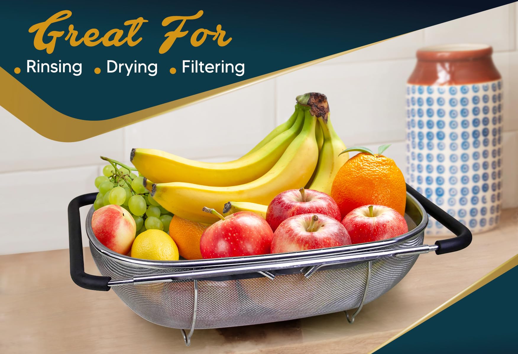 KAFOOR sturdy stainless steel frame maintains shape during heavy use.