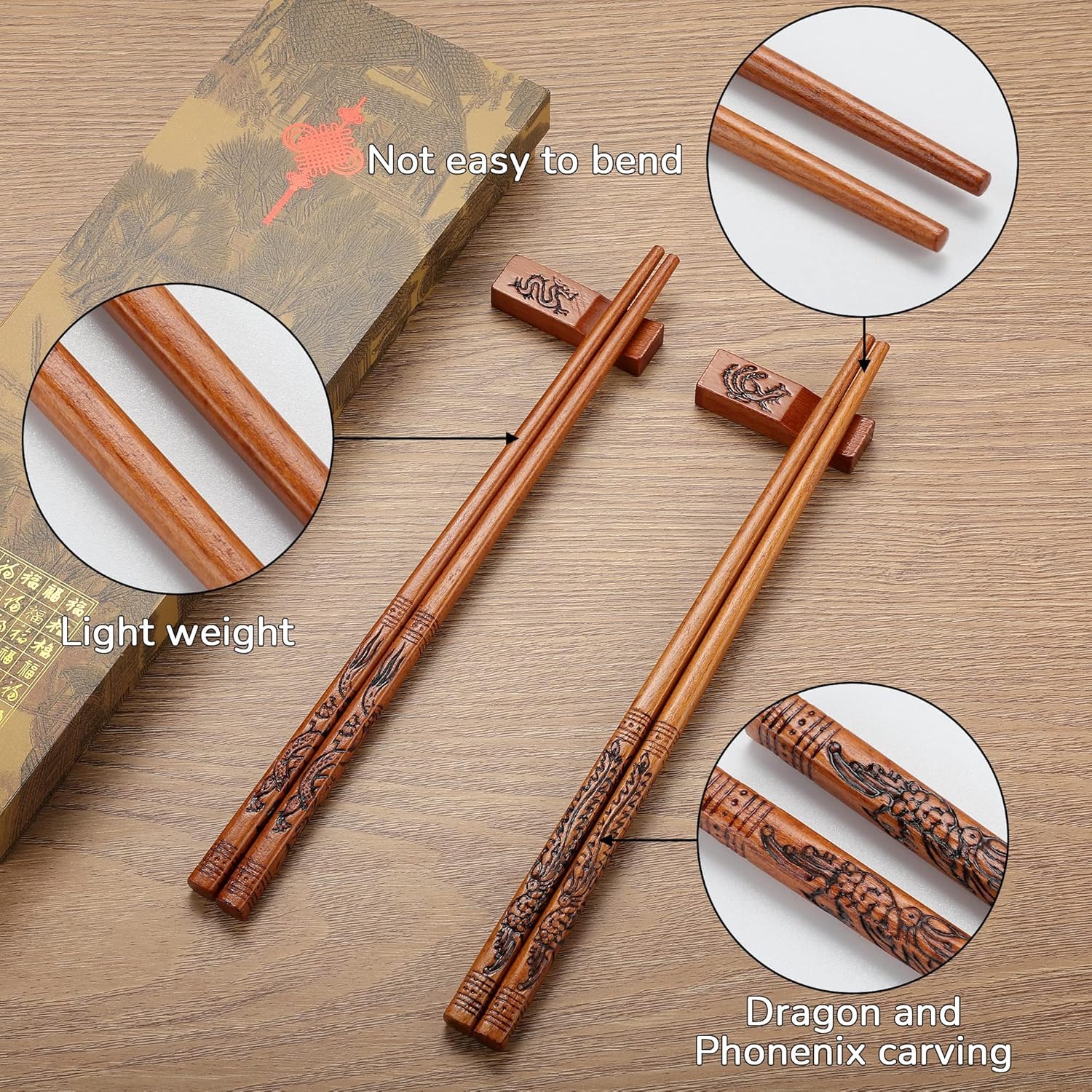 KAHACIYO natural wood chopsticks shown as dishwasher-safe and durable for daily use