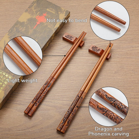 KAHACIYO natural wood chopsticks shown as dishwasher-safe and durable for daily use