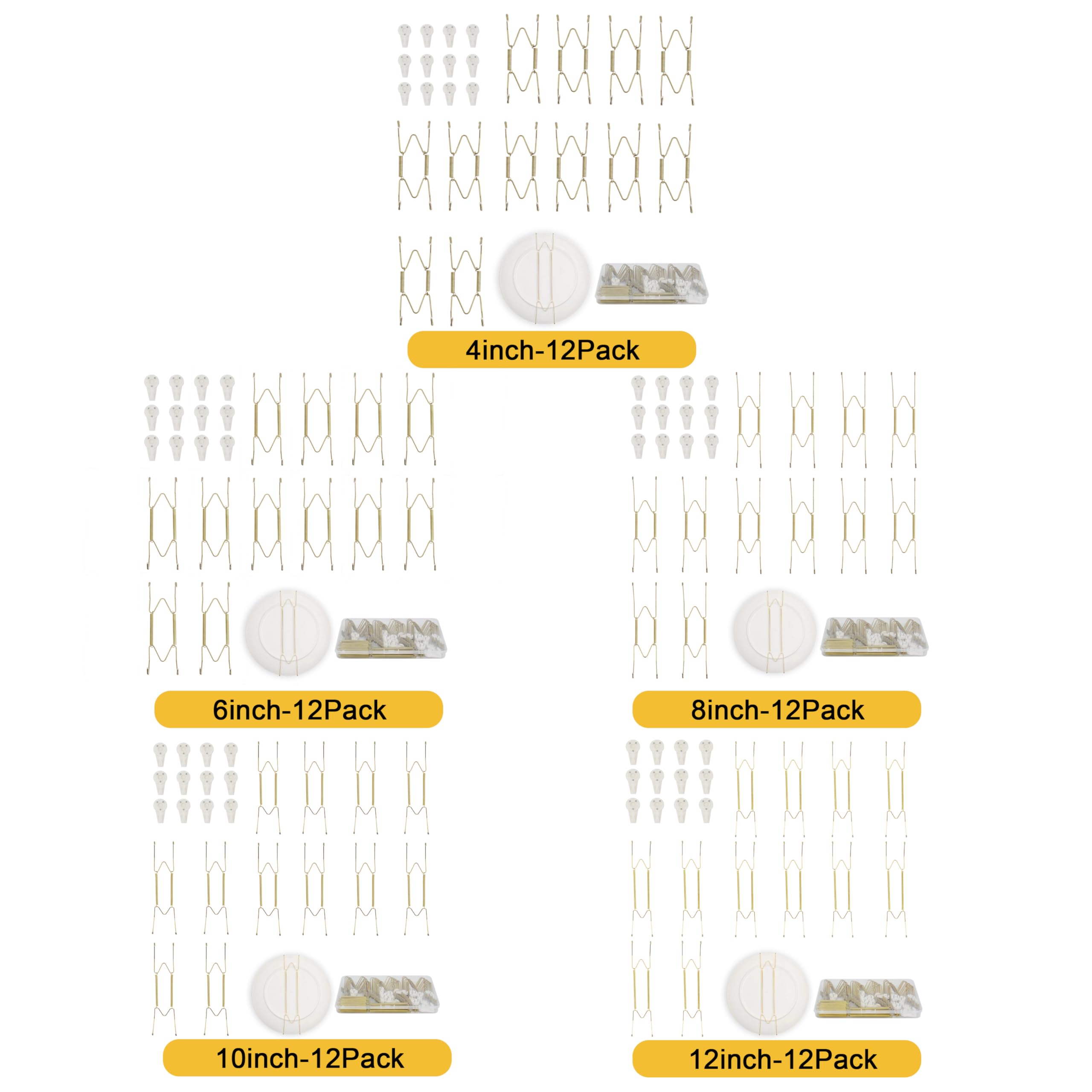 KAHIT 12-pack plate hangers with reinforced nails for secure mounting.