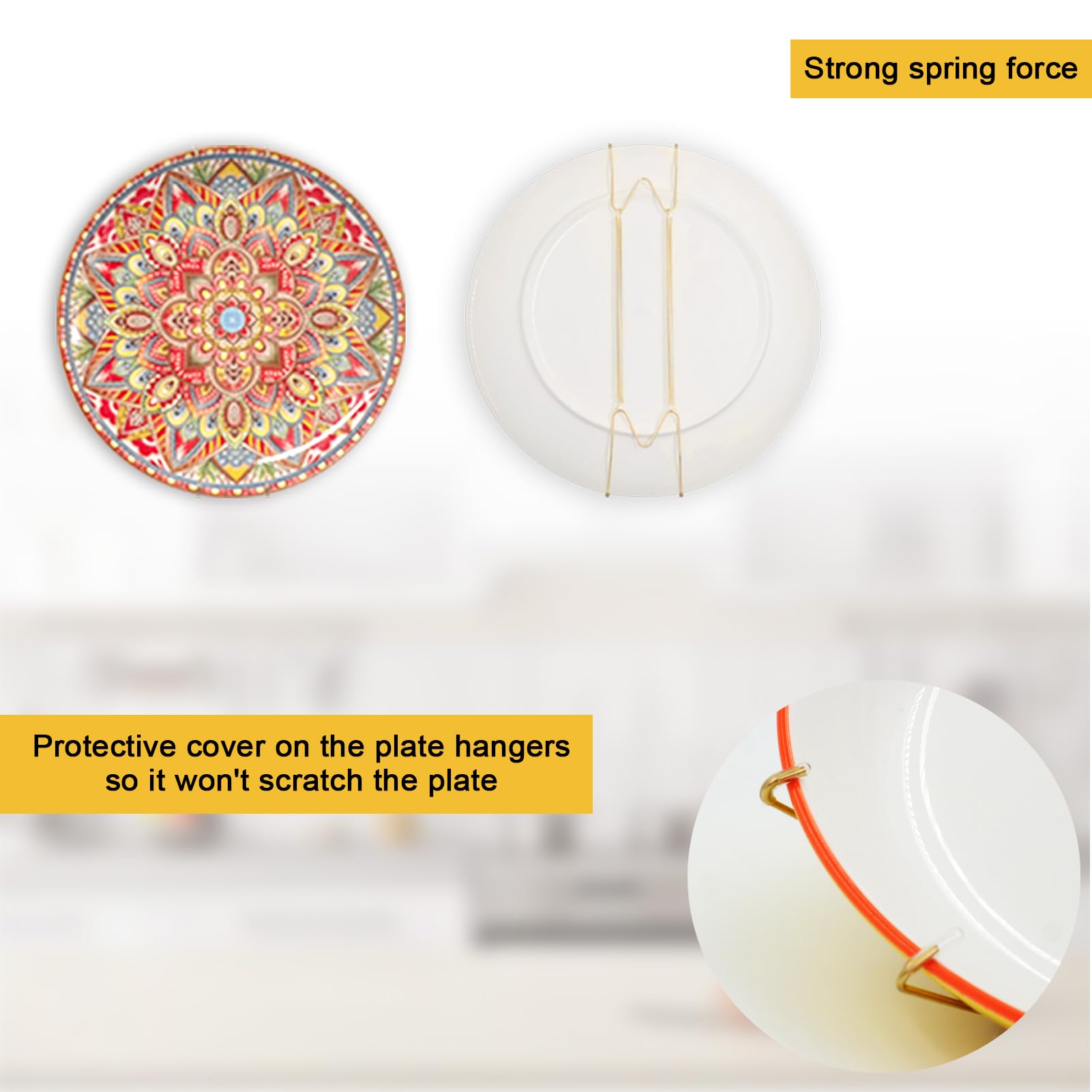 KAHIT 8-inch hangers fit plates 7.5 to 8.5 inches.