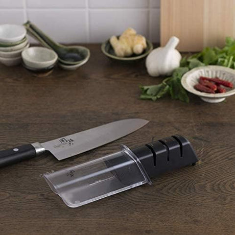 Kai Seki Magoroku inside view showing diamond and ceramic whetstones for precise sharpening
