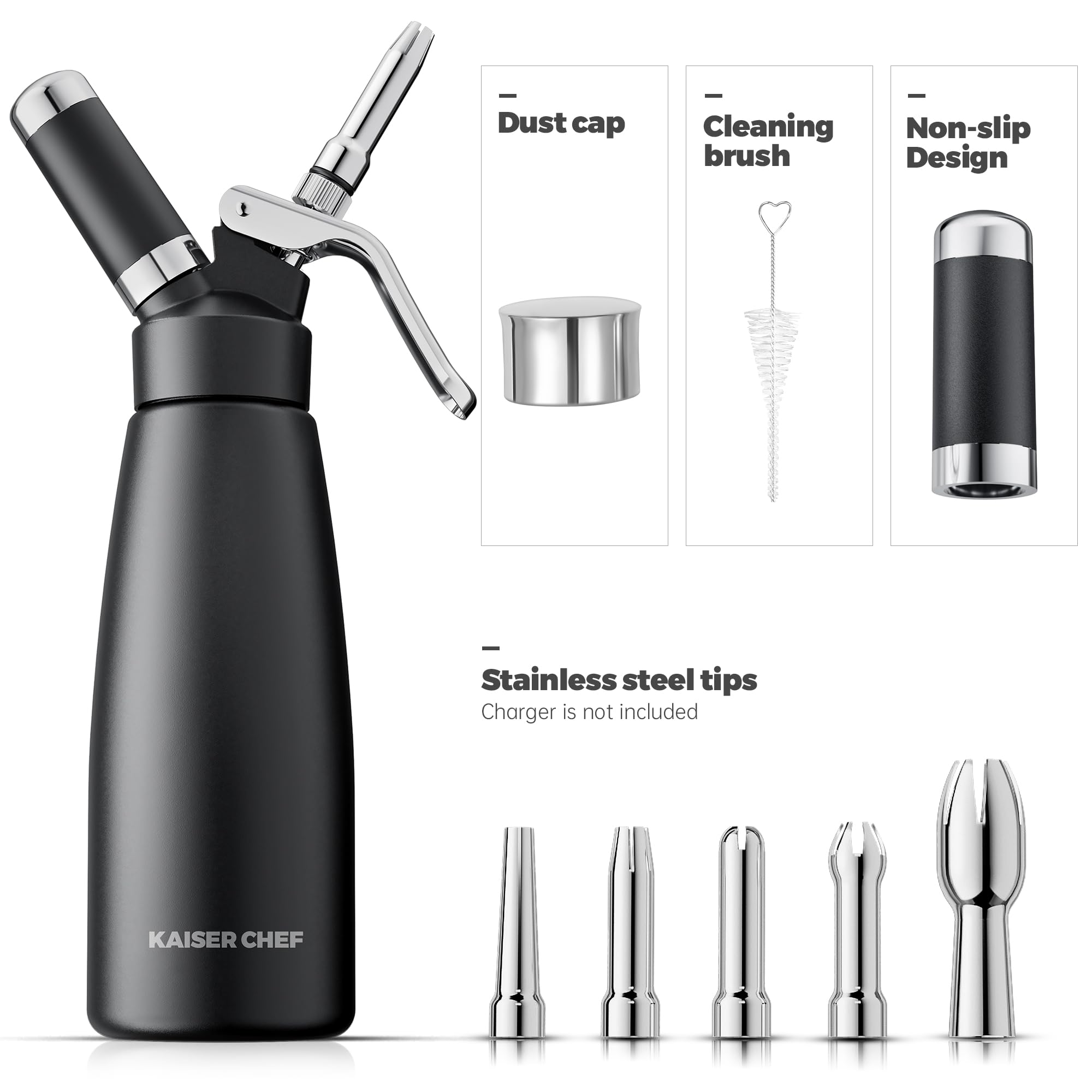 Kaiser chef whipped cream dispenser 500ml cap and nozzle set enables quick setup