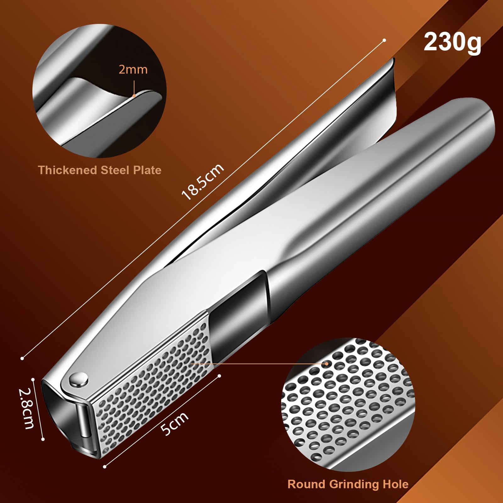 KAITION garlic press rust-resistant stainless steel withstands daily family meals.