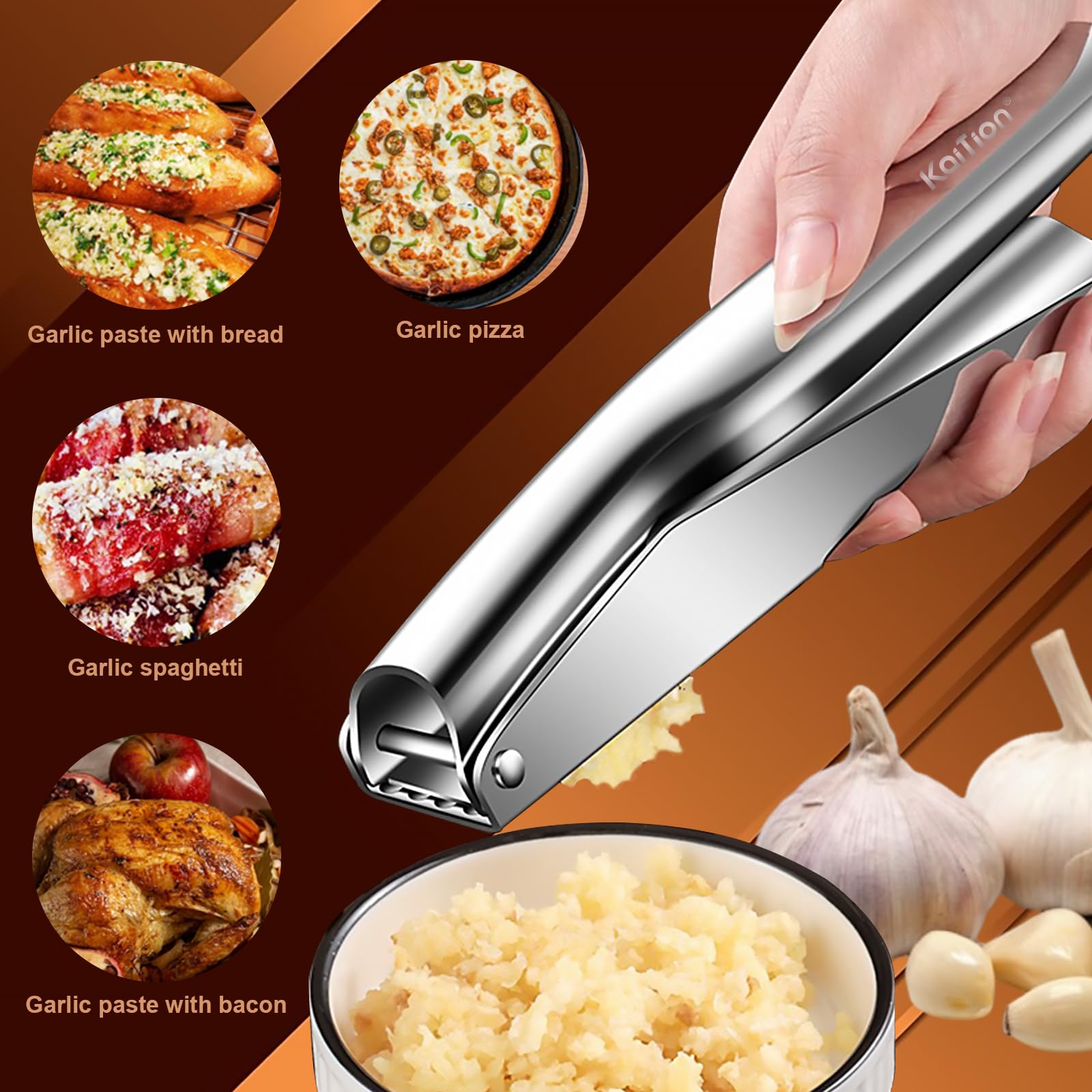 KAITION garlic press sealed design minimizes residue mess after pressing.