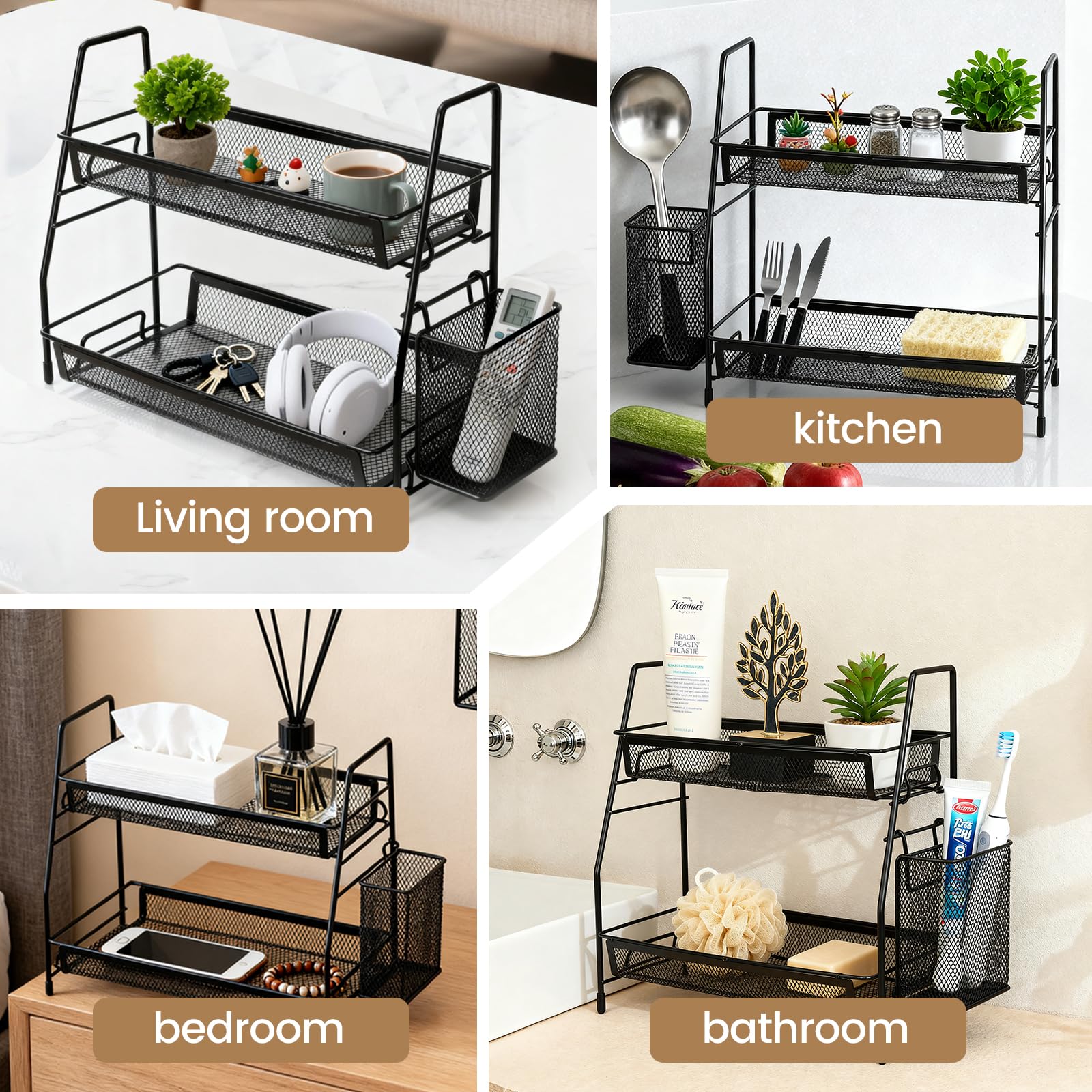 Kaixin Rabbit sink-side storage rack grid design promotes drainage and prevents clutter.