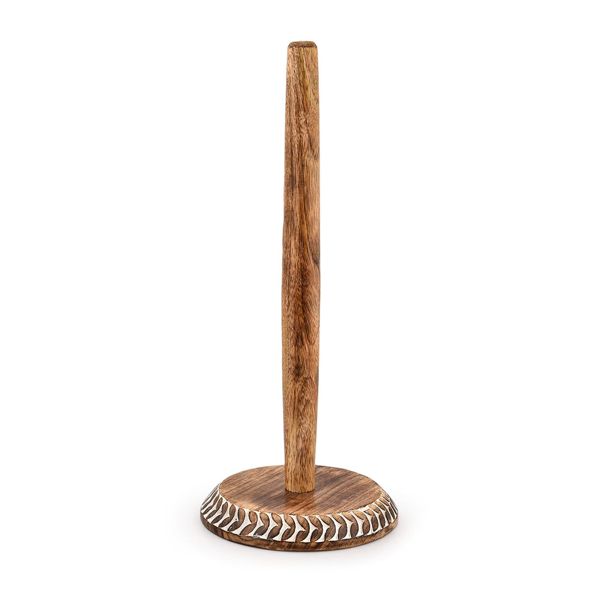 Kaizen Casa mango wood base keeps towels accessible with a sturdy, minimalist design.