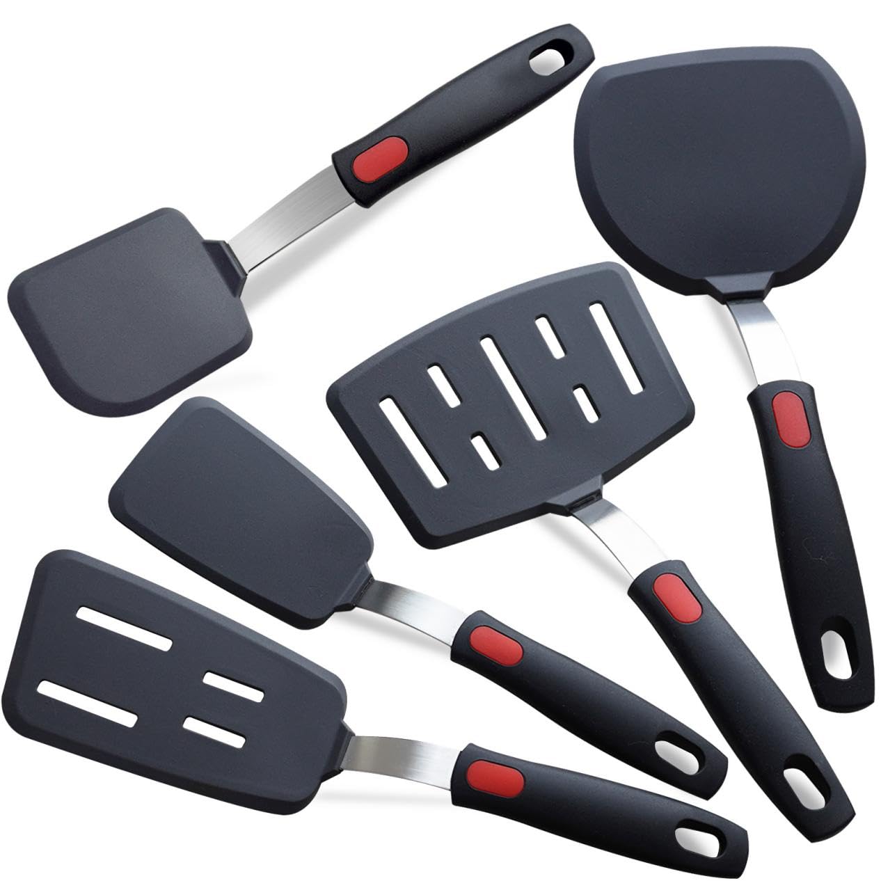 KAKAMINA silicone spatula long-slotted turner for precise flipping without scratching nonstick pans