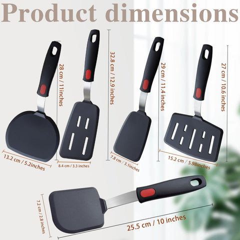 KAKAMINA silicone spatula wide-slotted turner ideal for draining moisture while cooking