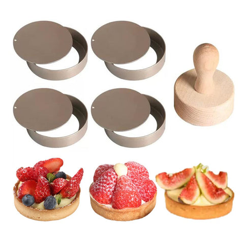 KALAIEN four-pack mini tart pans with removable bottoms for easy unmolding.