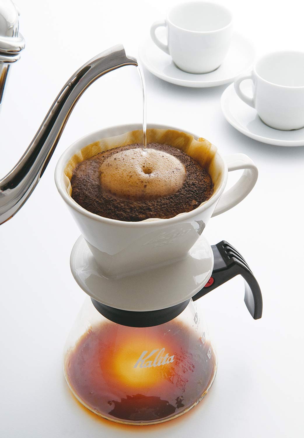 Kalita 102 ceramic dipper with white glaze close-up