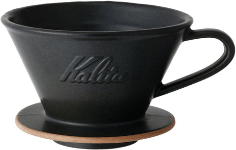 Kalita Mino Ware dripper, sand black, top view shows smooth glaze