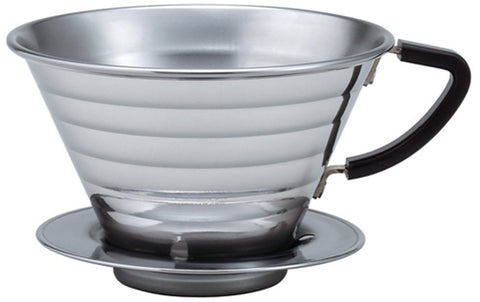 Kalita Wave 185 Dripper in stainless steel for durable, fast-heating coffee brewing.