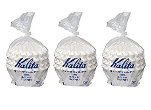 Kalita Wave 185 white filter three-pack for 2-4 cup brews, balanced extraction.