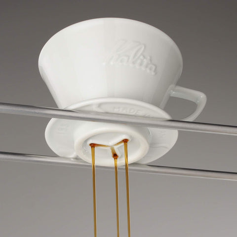 Kalita Wave 185 Lotto ceramic dripper close-up showing even extraction.