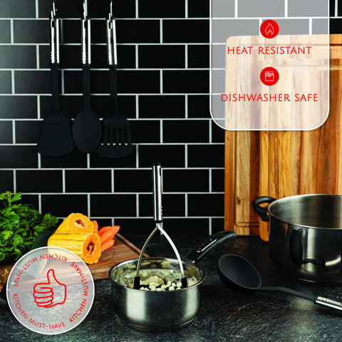 Kaluns stainless steel utensils in use for durable flipping and serving