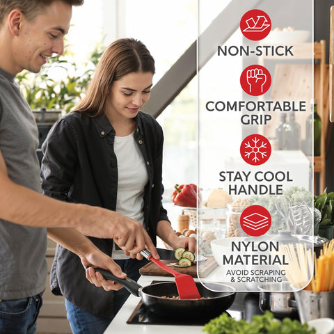 Kaluns slotted spoon ideal for draining liquids while cooking.