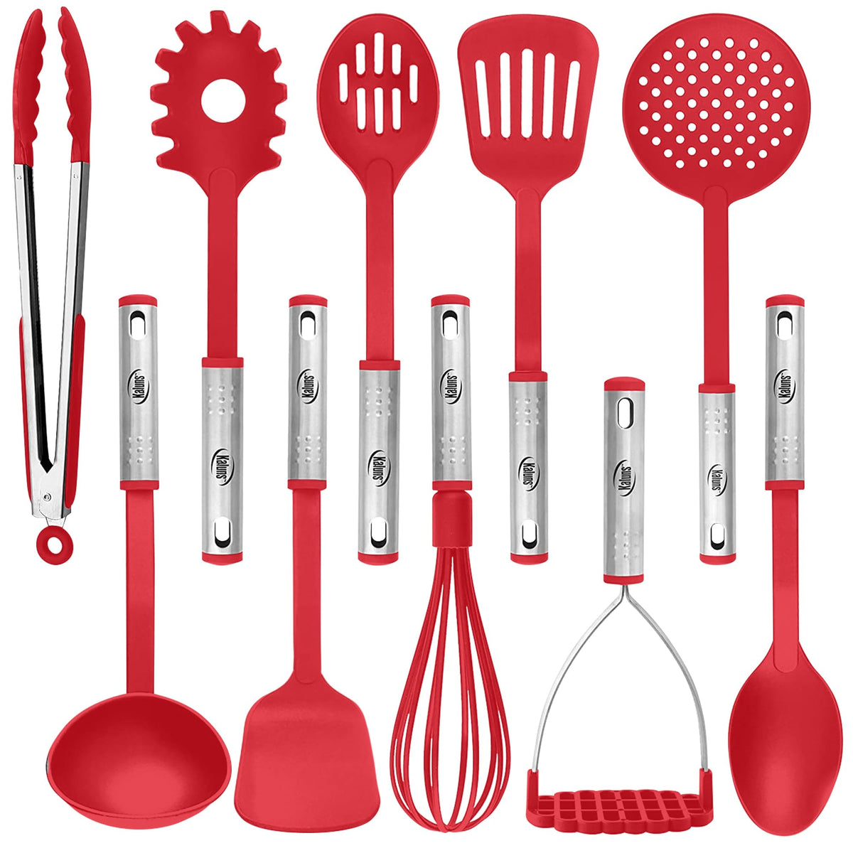 Kaluns solid spoon for versatile stirring on non-stick cookware.