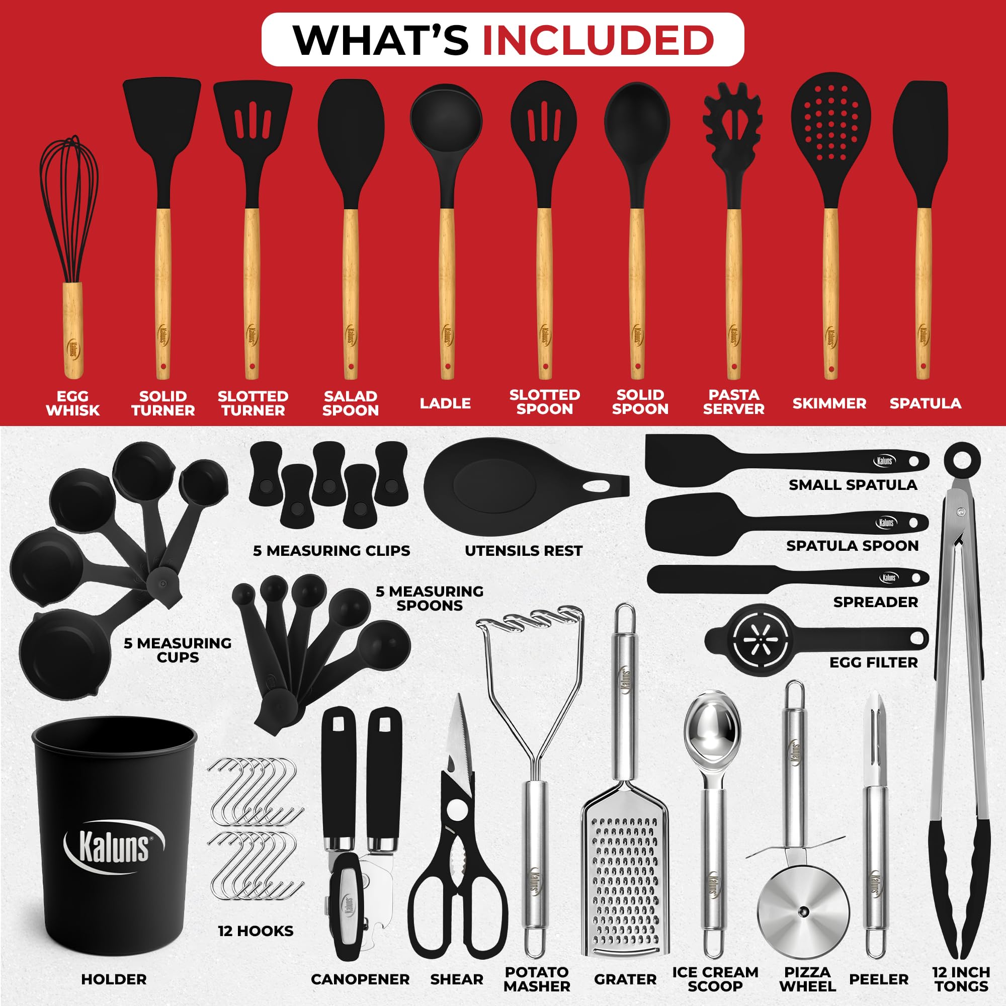 Kaluns wooden-handled utensils offer comfortable grip and heat resistance