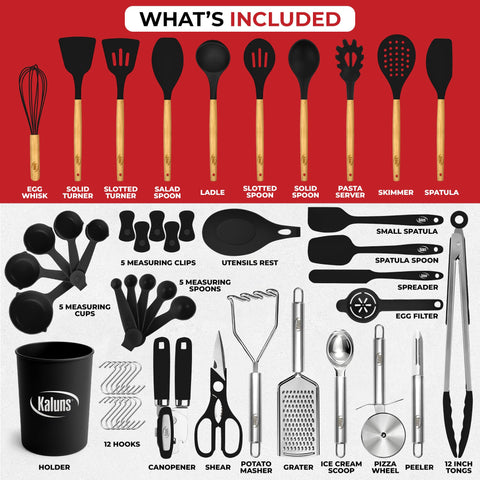 Kaluns wooden-handled utensils offer comfortable grip and heat resistance