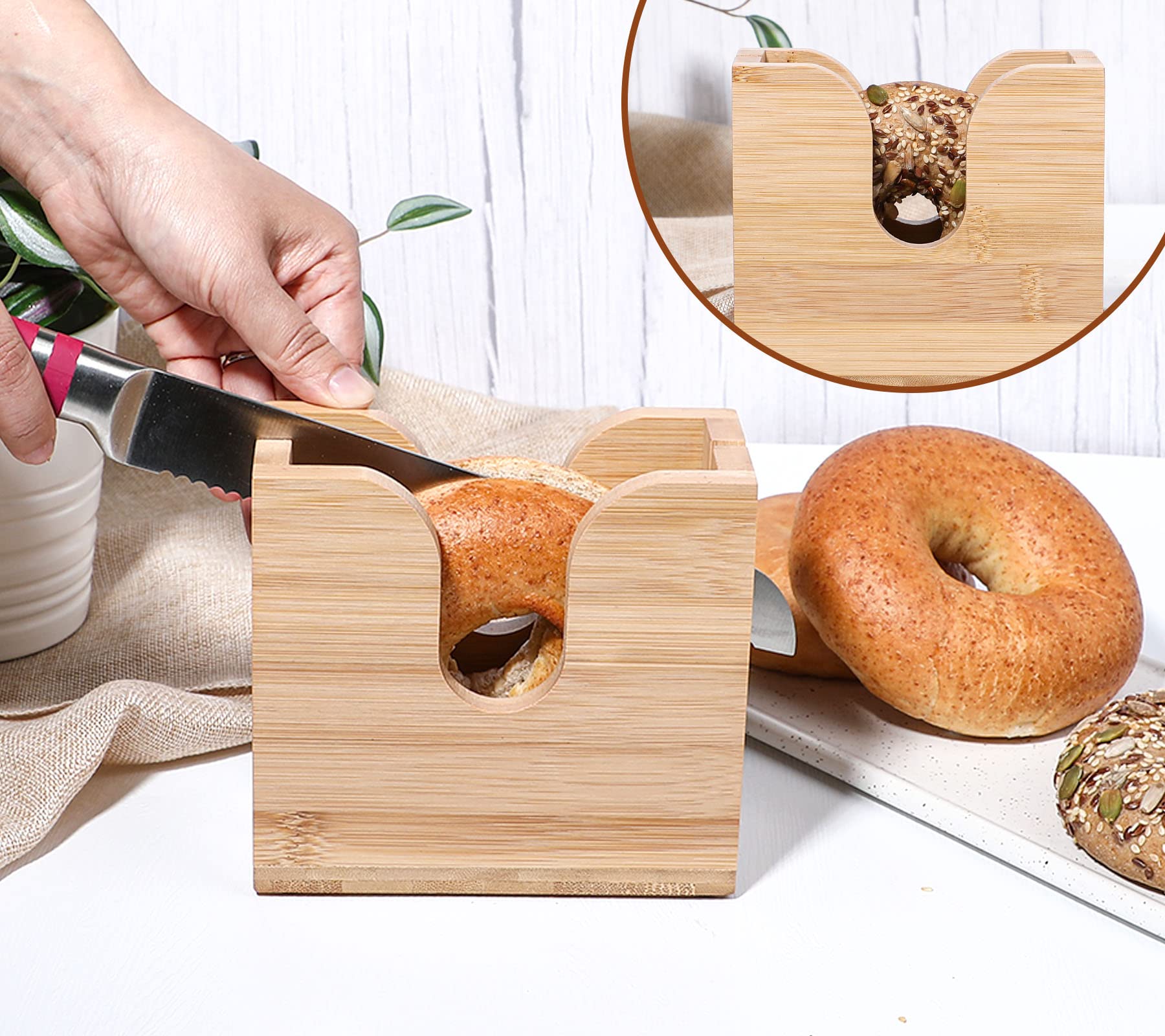 Kamehame bamboo bagel holder bottom view highlighting durability and grip