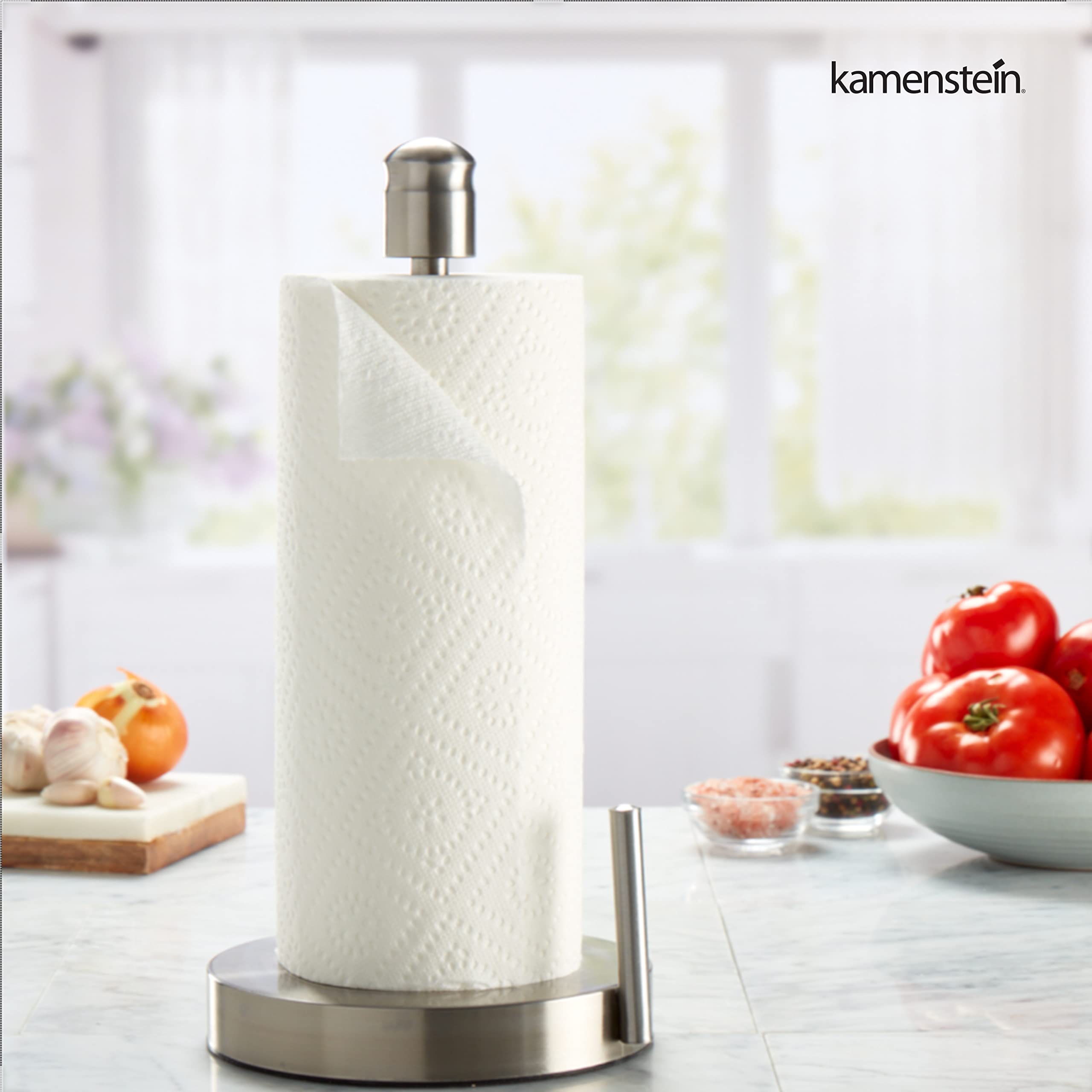 Kamenstein Perfect Tear shown in a kitchen or bathroom setup for convenient towel access.