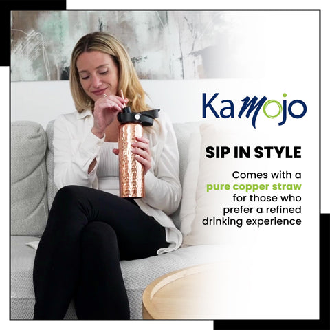 Optional copper straw fits through the lid for sipping.