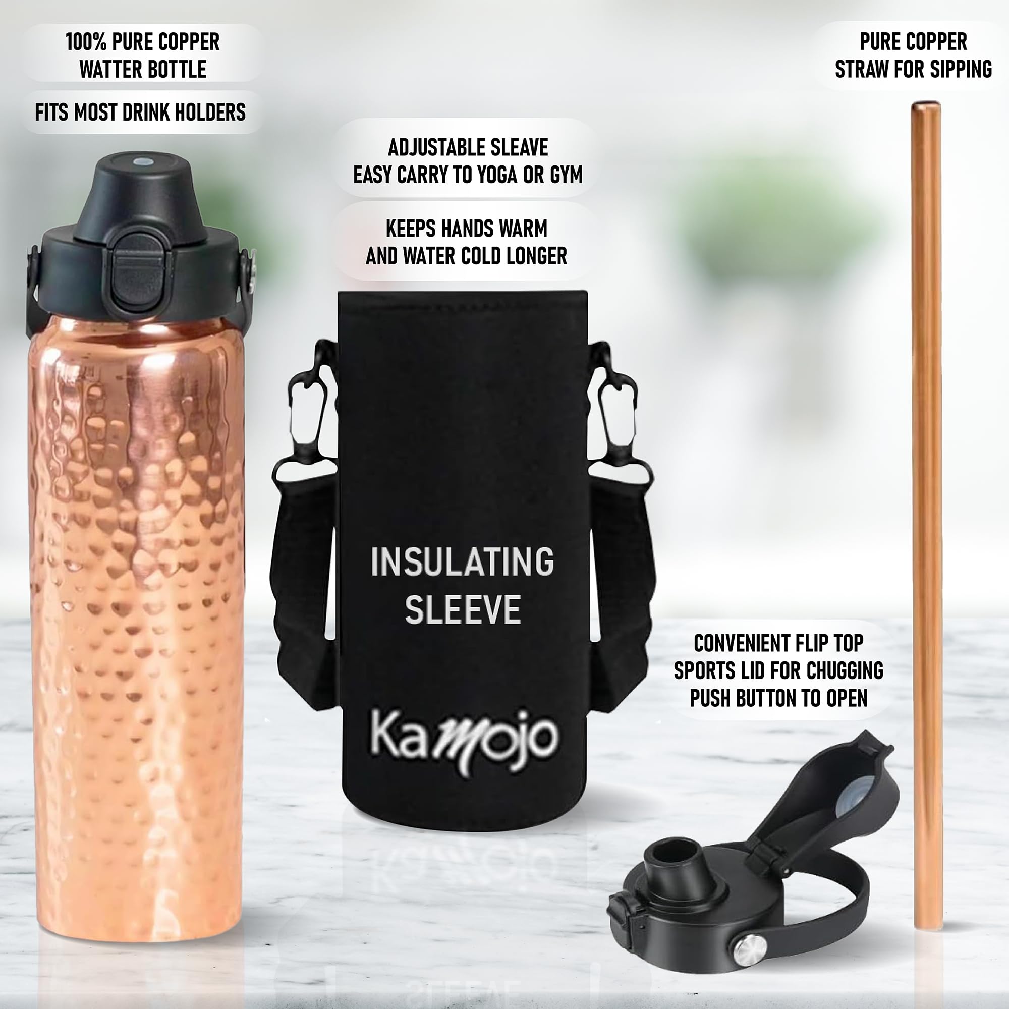 Removable insulating sleeve keeps drinks cool and hands comfortable.
