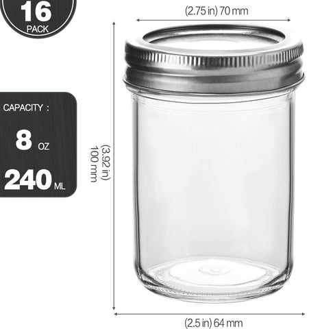 KAMOTA 16-pack mason jars ready for jams, gifts, or favors.