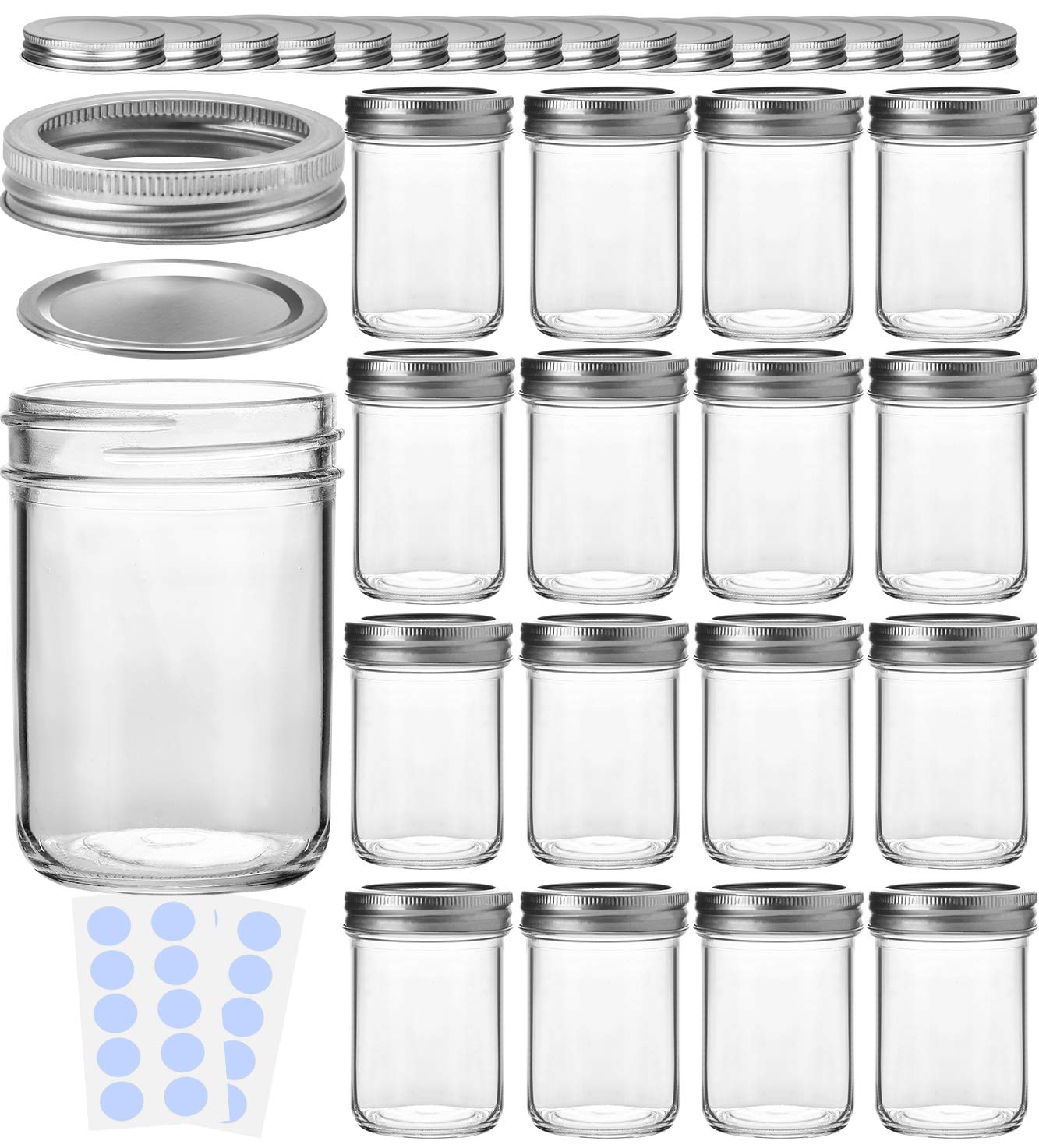 KAMOTA 8oz mason jar with silver lids for durable, reusable storage.
