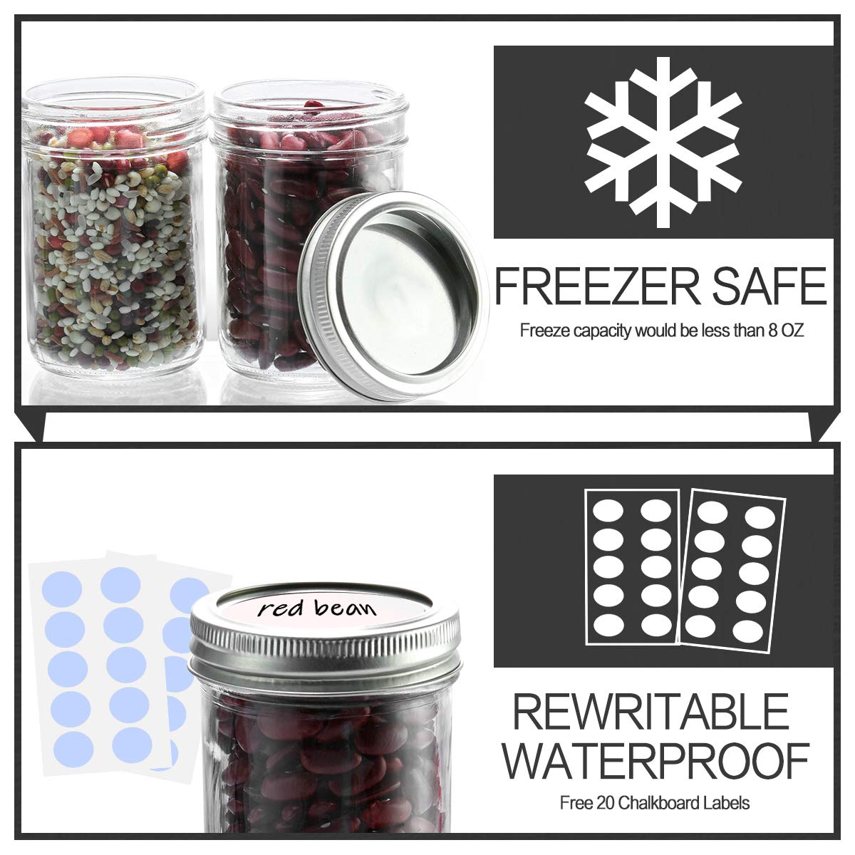 KAMOTA whiteboard labels help organize jars at a glance.