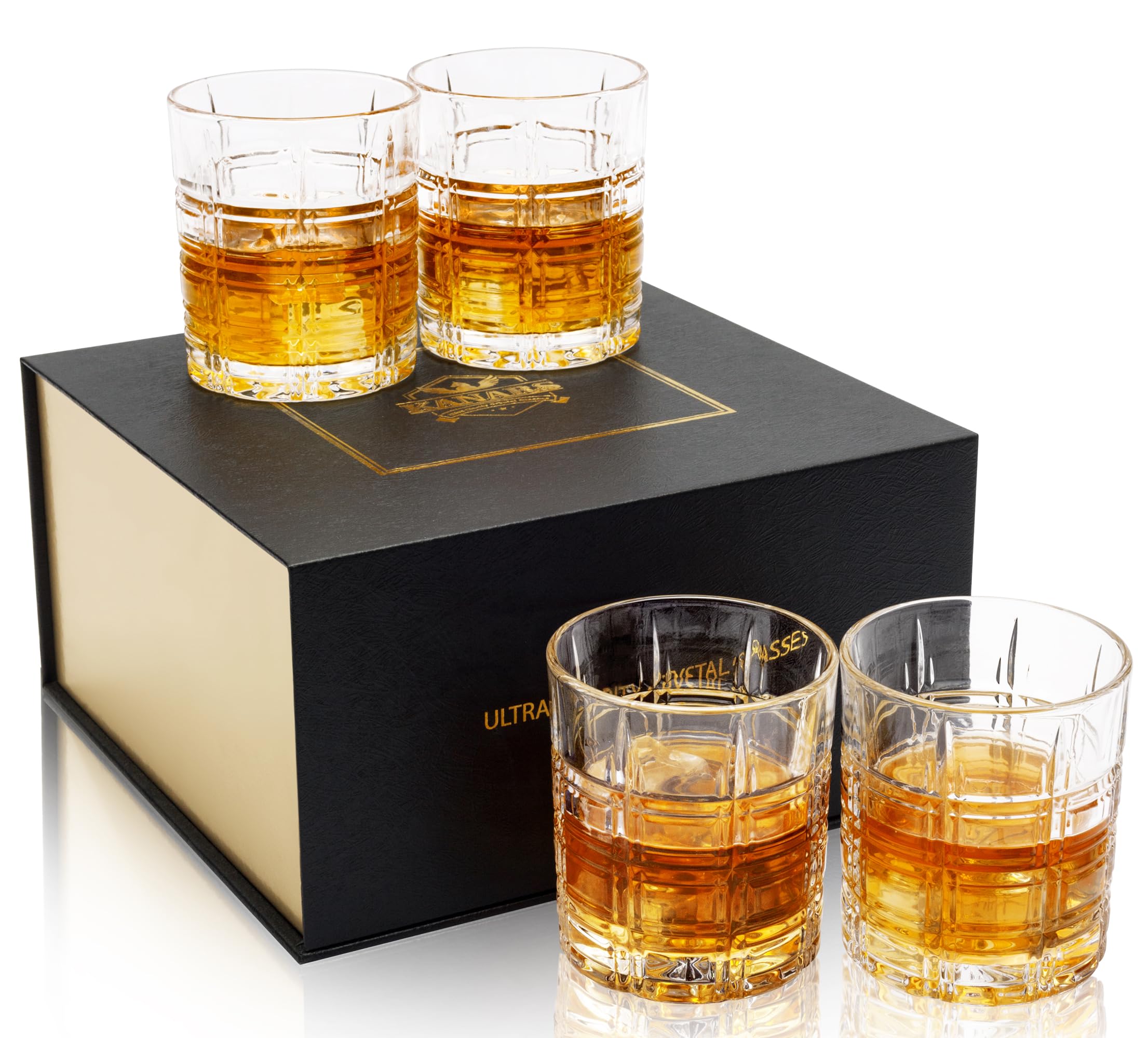 KANARS crystal whiskey glasses set displayed for elegant home entertaining