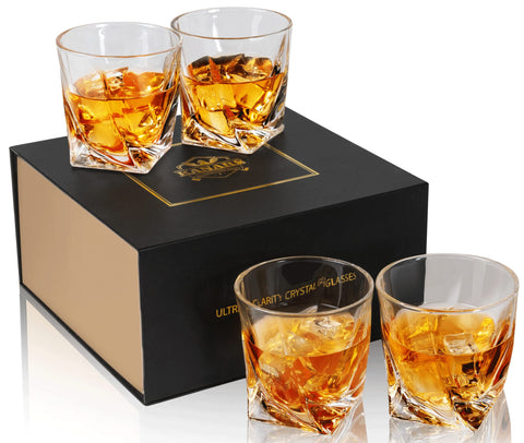 KANARS whiskey glasses set four with twisted Lucifer design for an elegant home bar