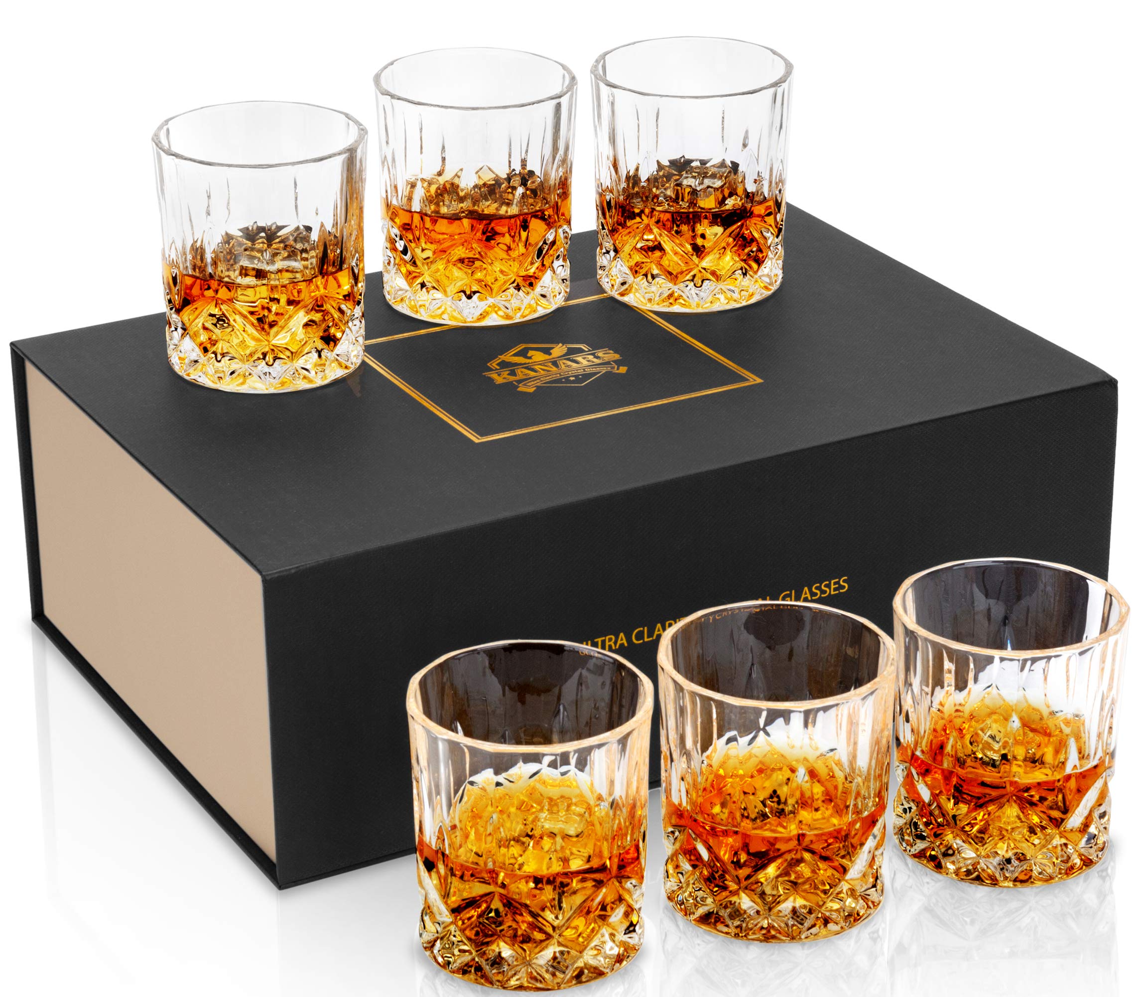 KANARS whiskey glasses set in gift box, 10 oz tumblers ideal for gifting.