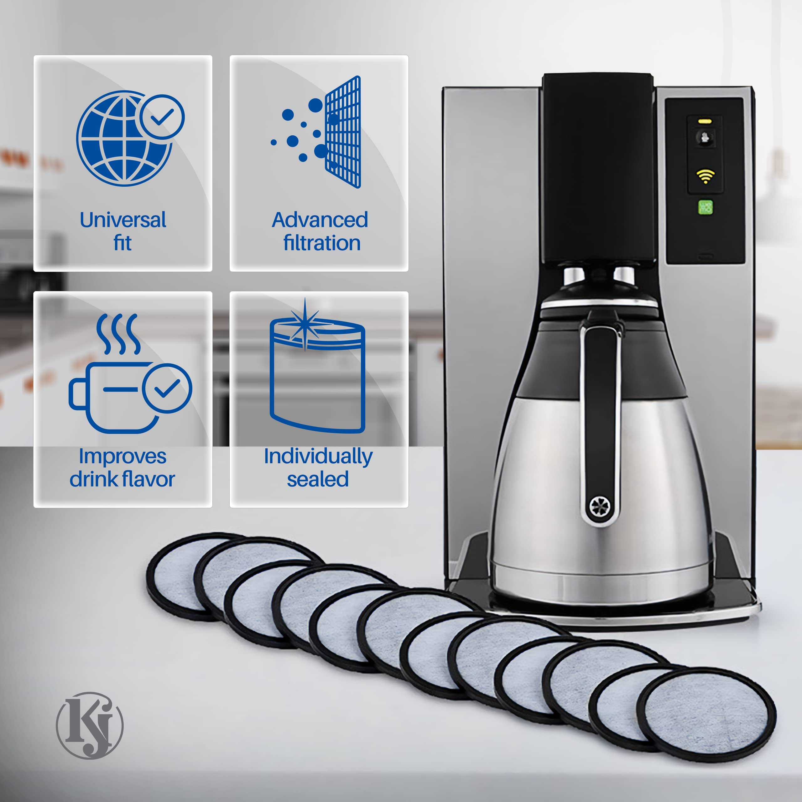 K&J carbon-activated micromesh filter disc improves water quality at home.