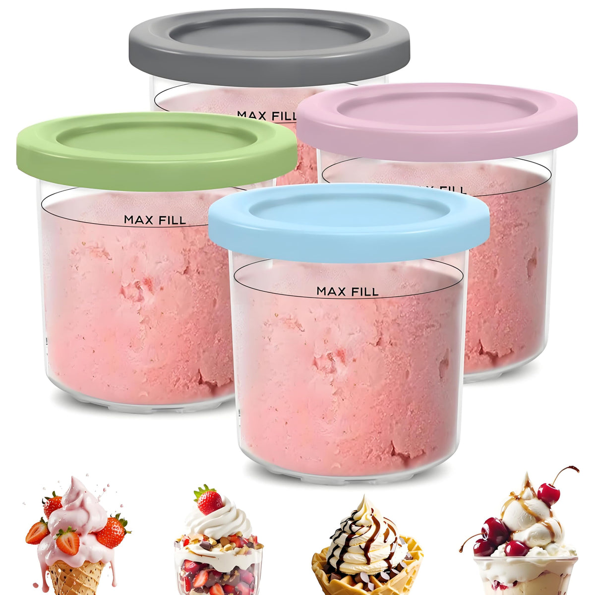 Kangbo Ninja Creami pints 16oz compatible with NC301/NC300 for leak-free use