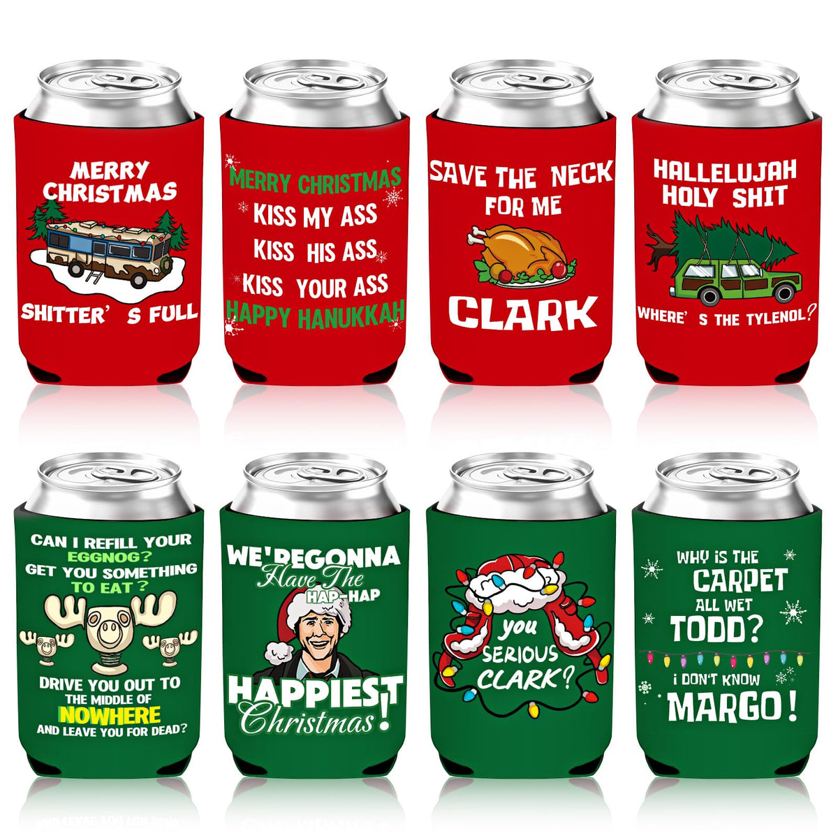 Kanmeii Christmas Vacation can cooler 8-pack keeps drinks cold and adds festive humor.