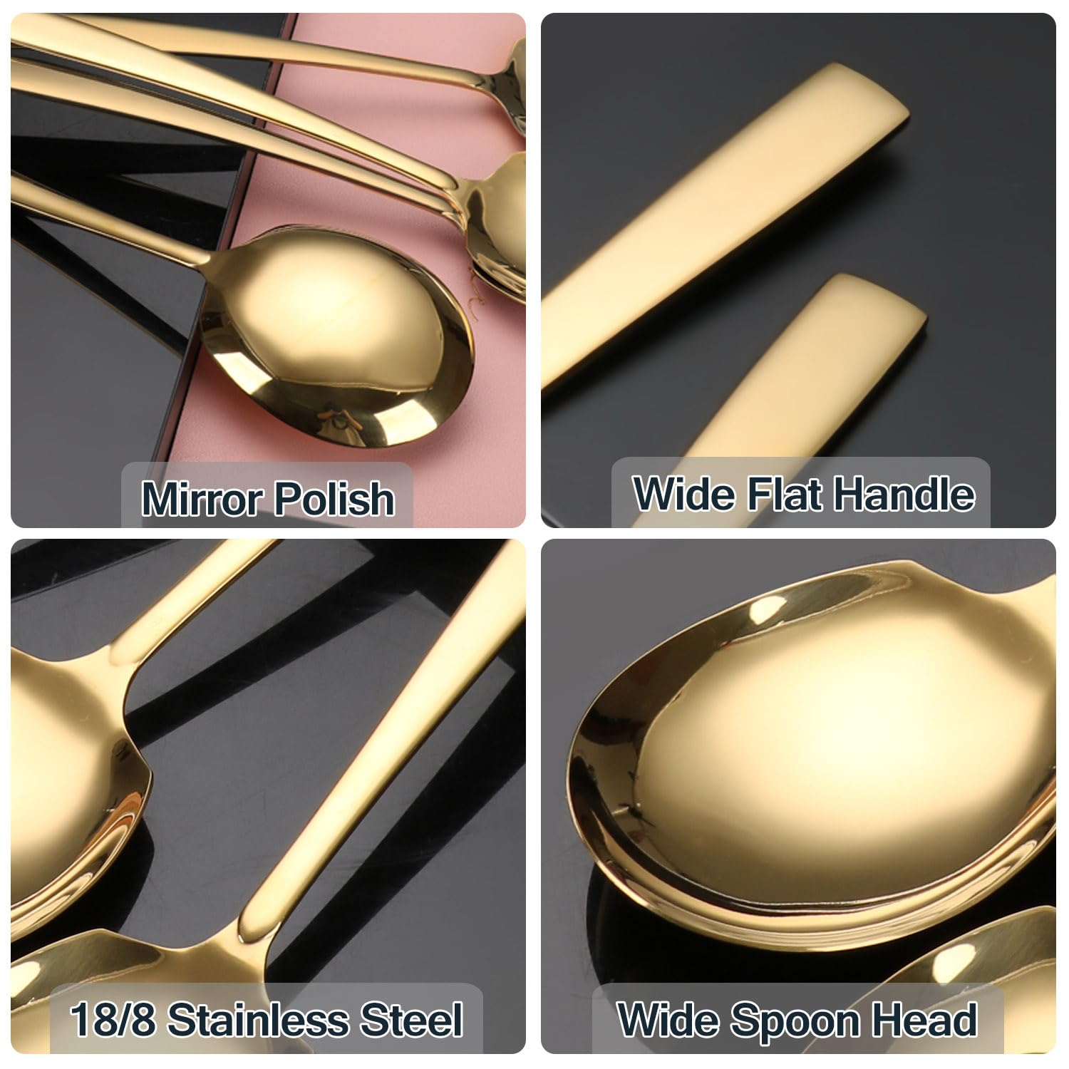 Kannei tec gold-toned spoons elevate tables at parties and perfect for catering.