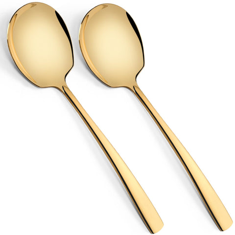 Kannei tec large 12-inch gold serving spoons for generous portions at buffets.