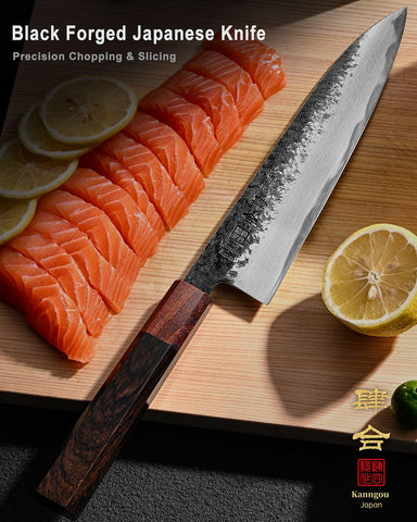 kanngou 8.27 inch chef knife edge closeup for razor-like slicing
