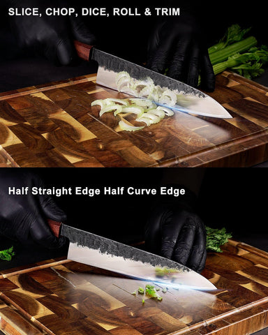 kanngou 8.27 inch chef knife in kitchen action slicing vegetables