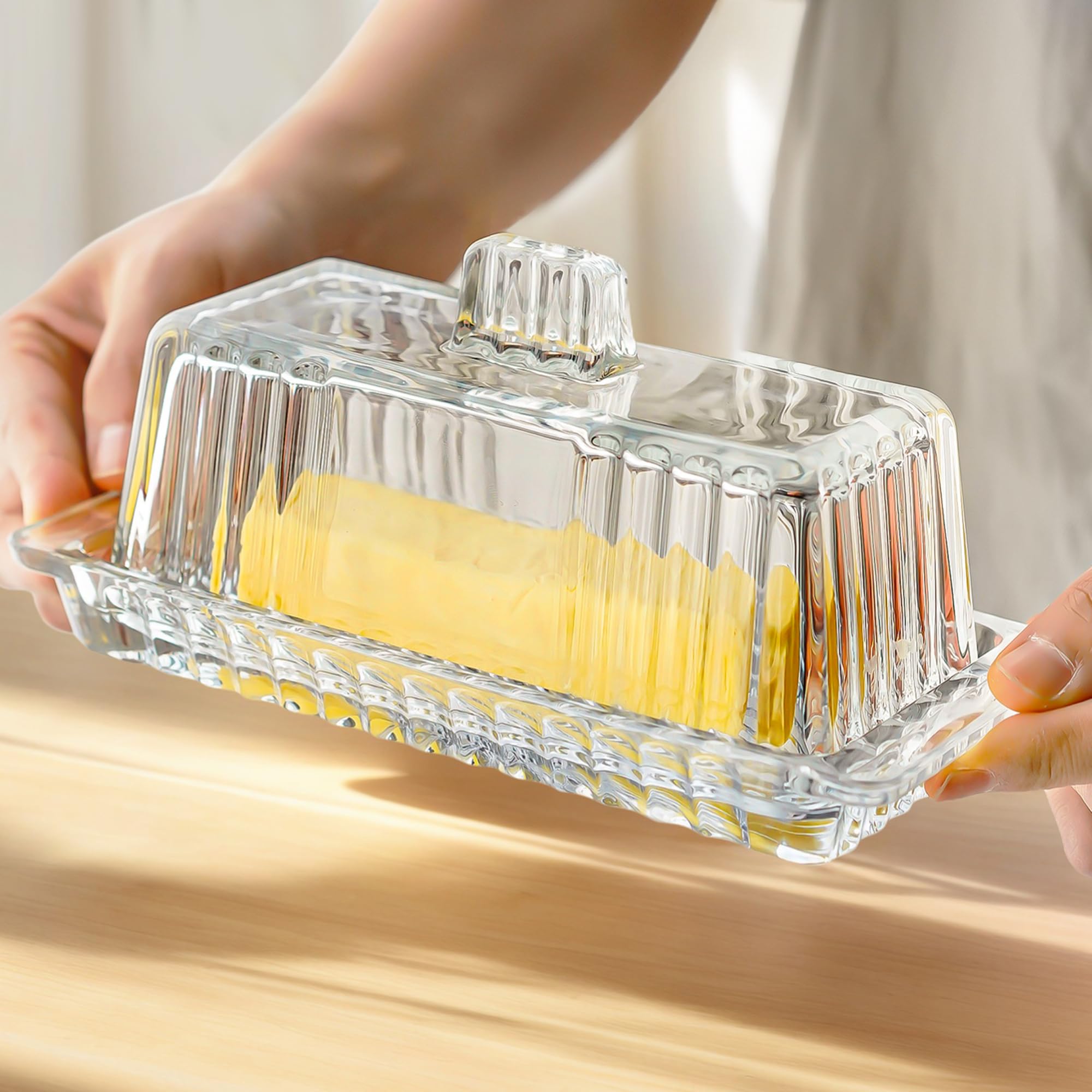 kanpura butter container with ergonomic lid grip simplifies opening when hands are wet