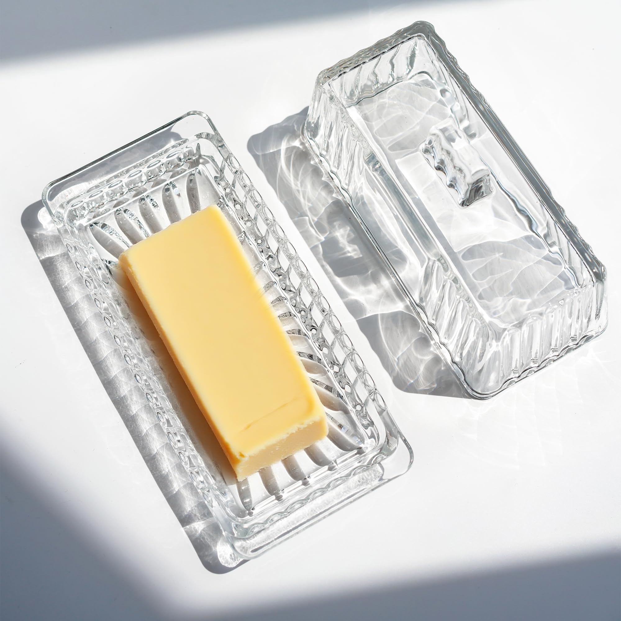 kanpura butter dish with lid in clear crystal glass preserves freshness on the counter